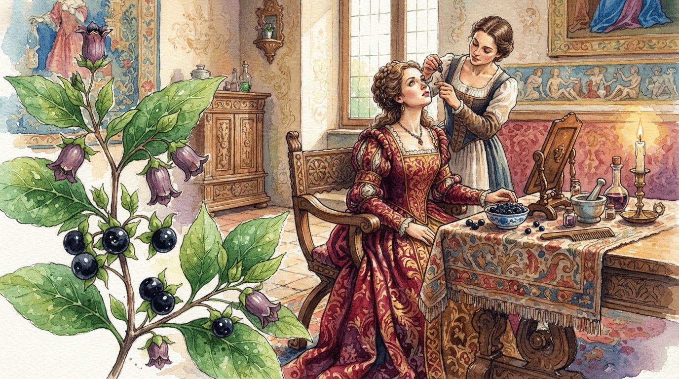 Illustrierte historische Szene zu Tollkirsche