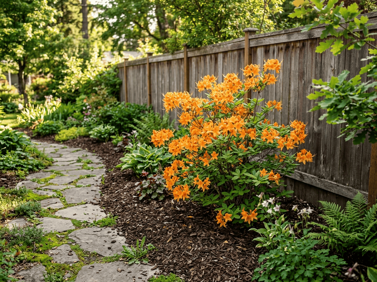 Azalea fiammeggiante in giardino