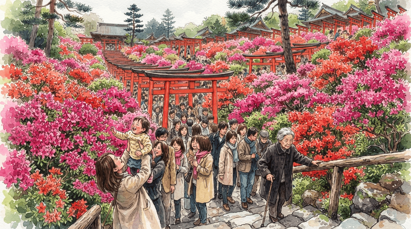 Illustrated historical scene for Japanese Azalea
