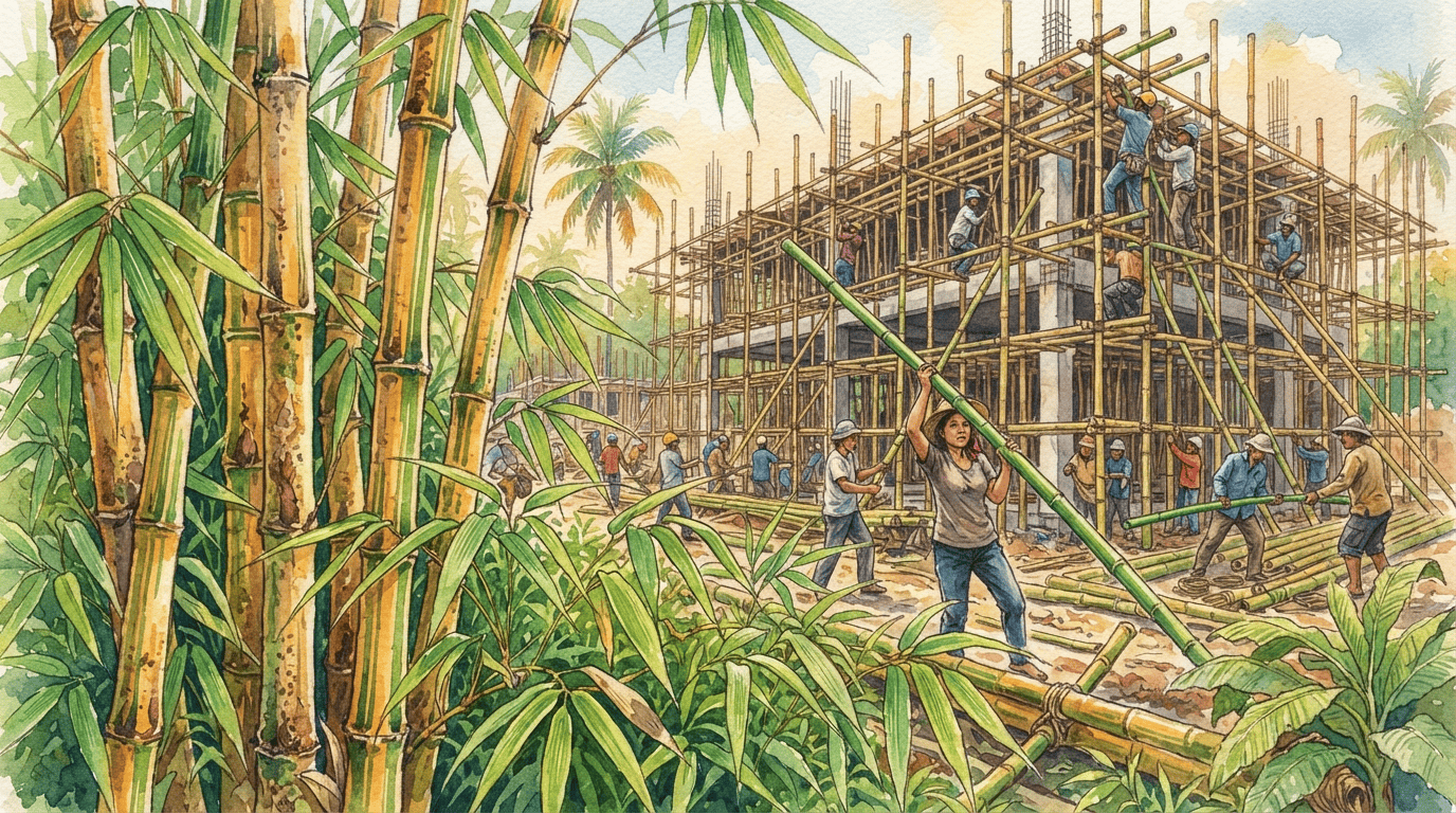 Escena histórica ilustrada de Bambú Común