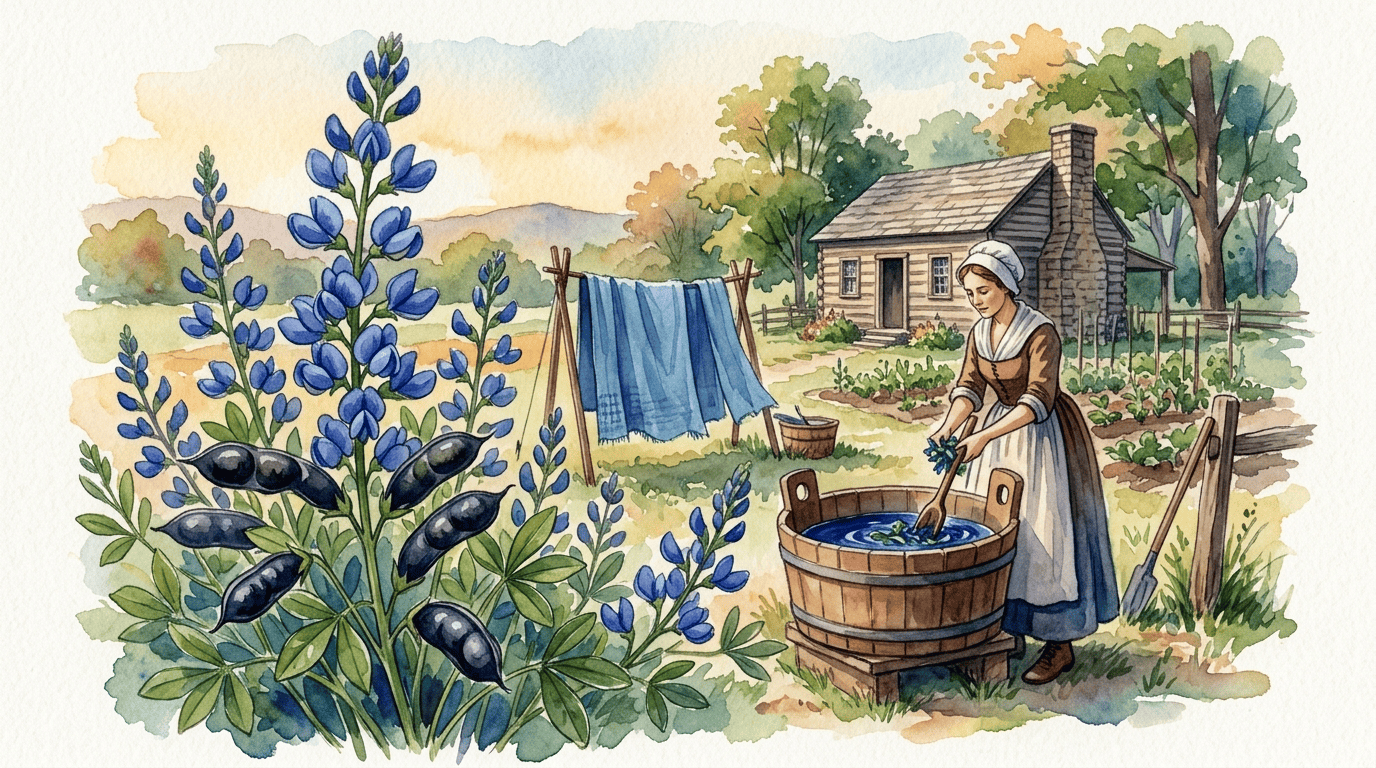 Illustrated historical scene for Tall Blue Wild Indigo