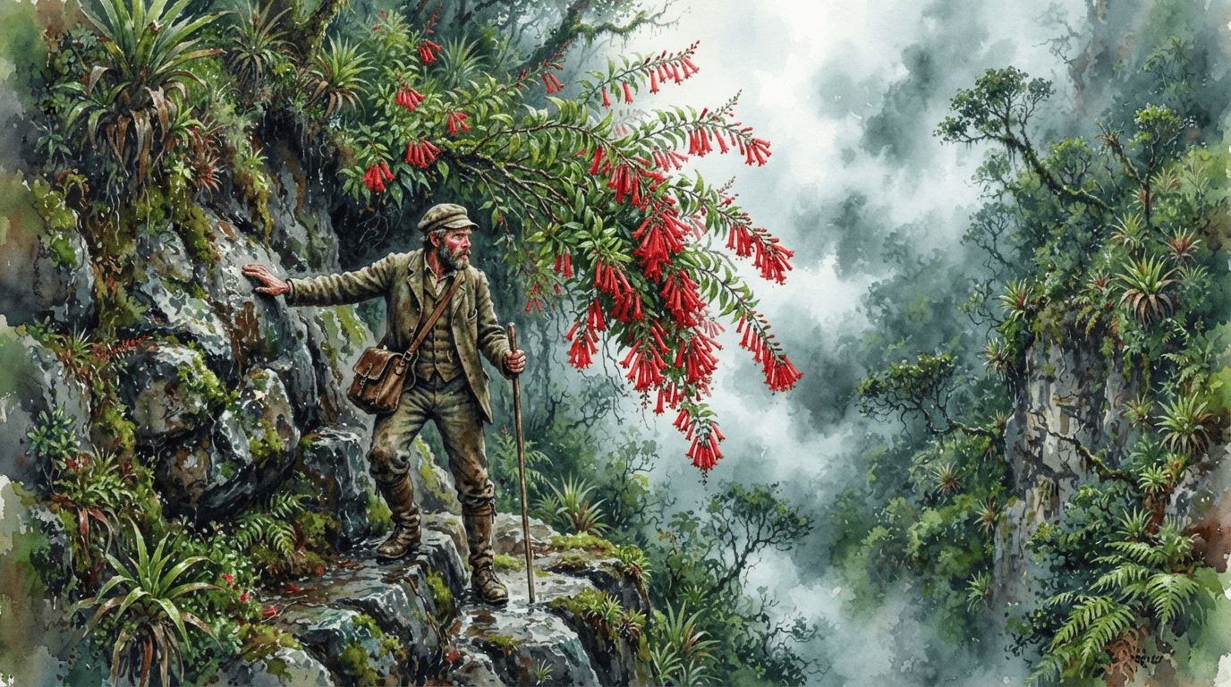 Escena histórica ilustrada de begonia tuberosa de Bolivia