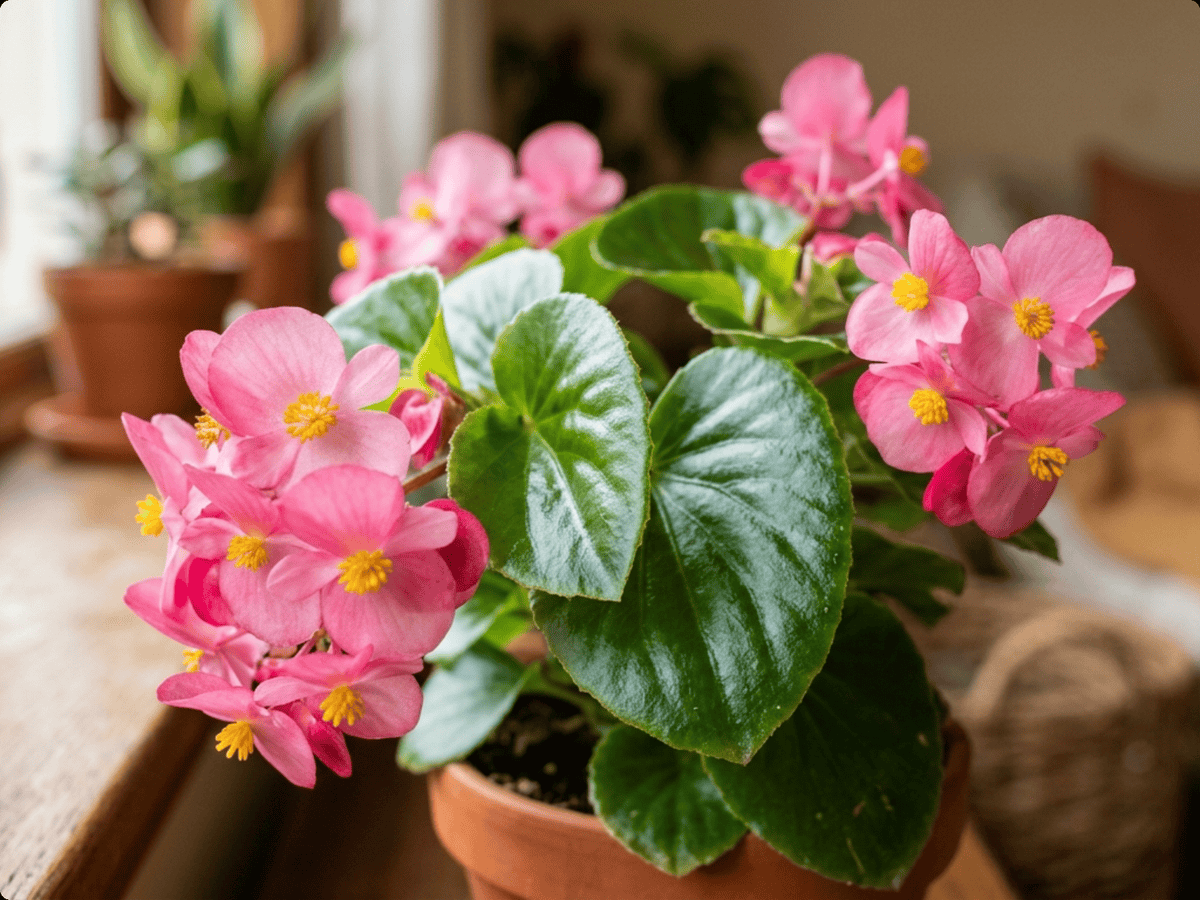 Eisbegonie — Nahaufnahme von Blättern und Blüten