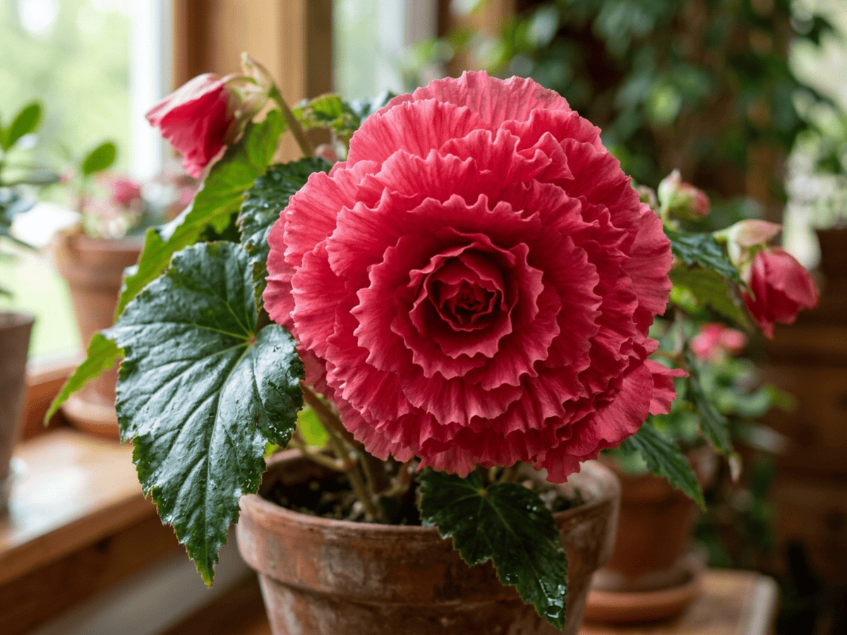 Begonia Tuberosa Hybrids — close-up of leaves and flowers