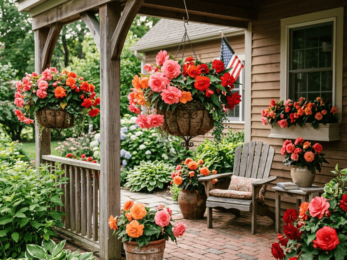 Begonia Tuberosa Hybrids in a garden setting