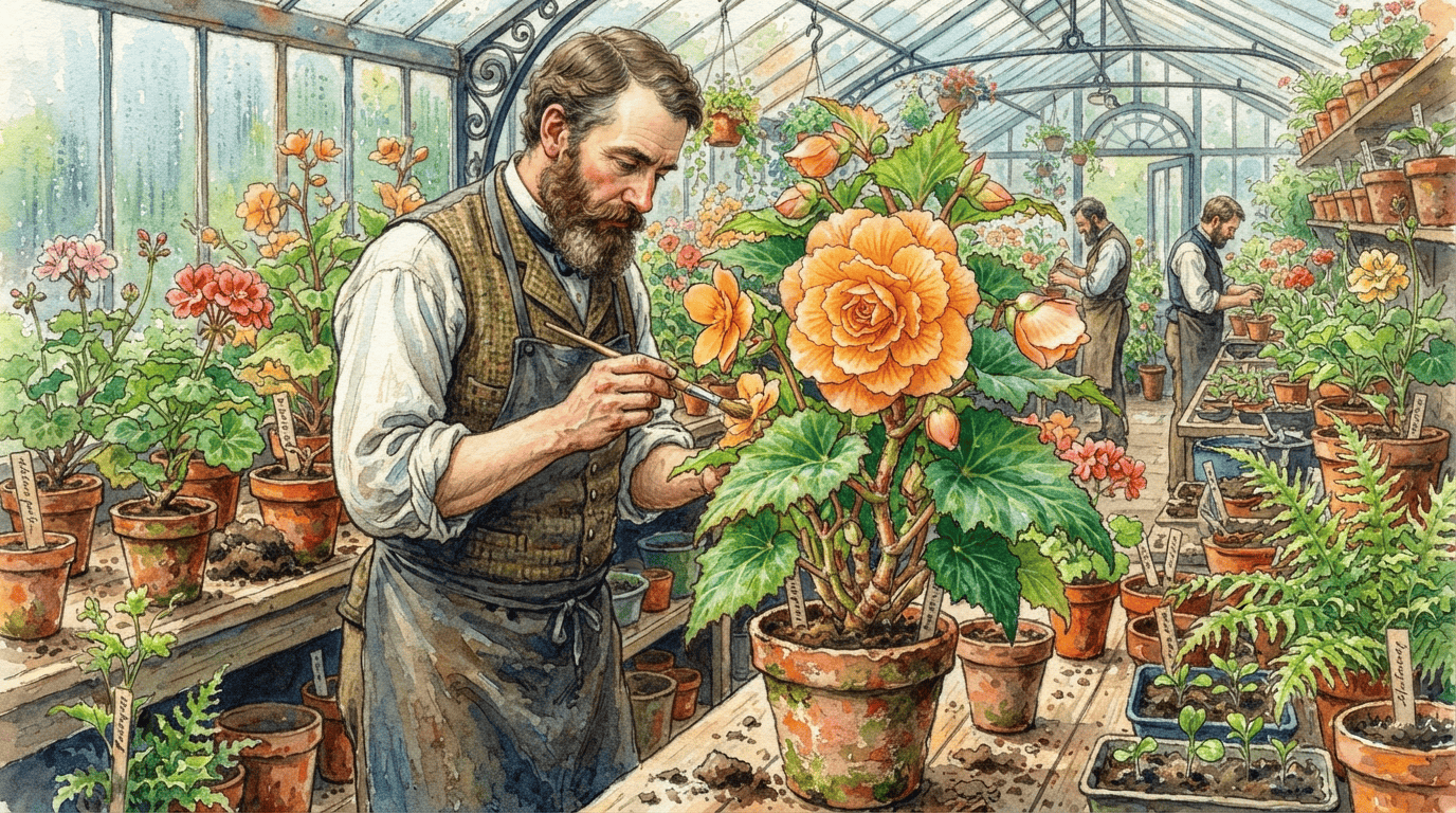 Illustrated historical scene for Begonia Tuberosa Hybrids