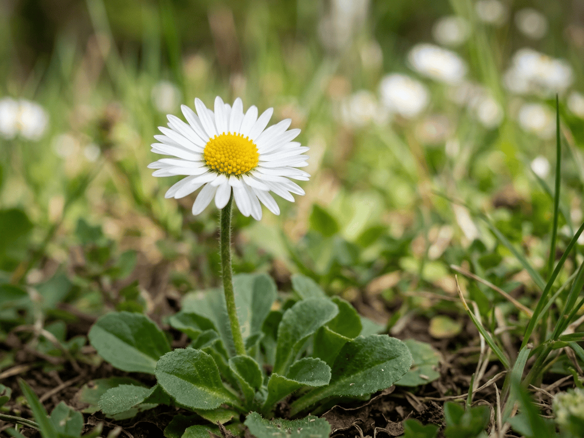 Gänseblümchen — Nahaufnahme von Blättern und Blüten