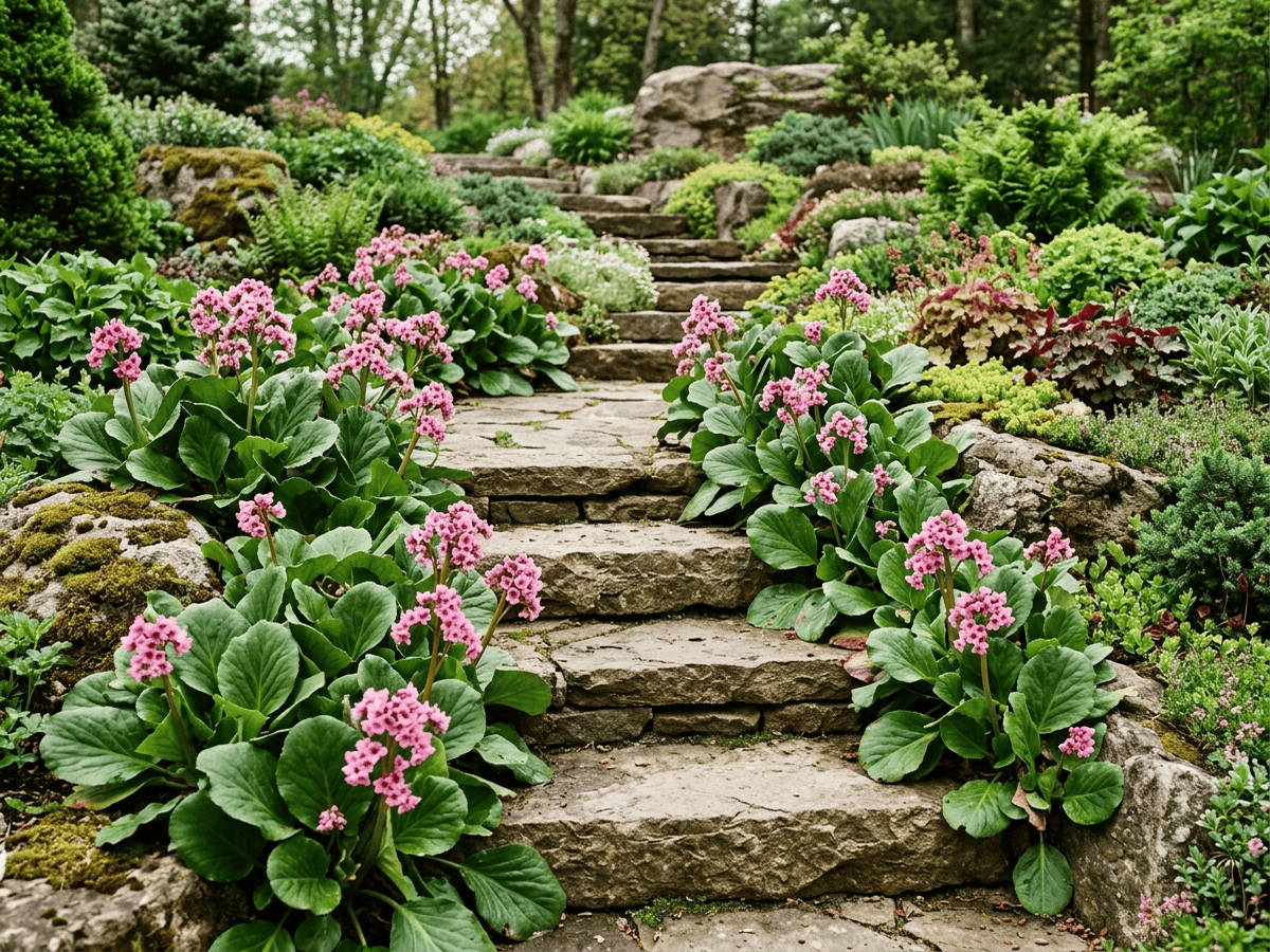 Bergenia en un jardín