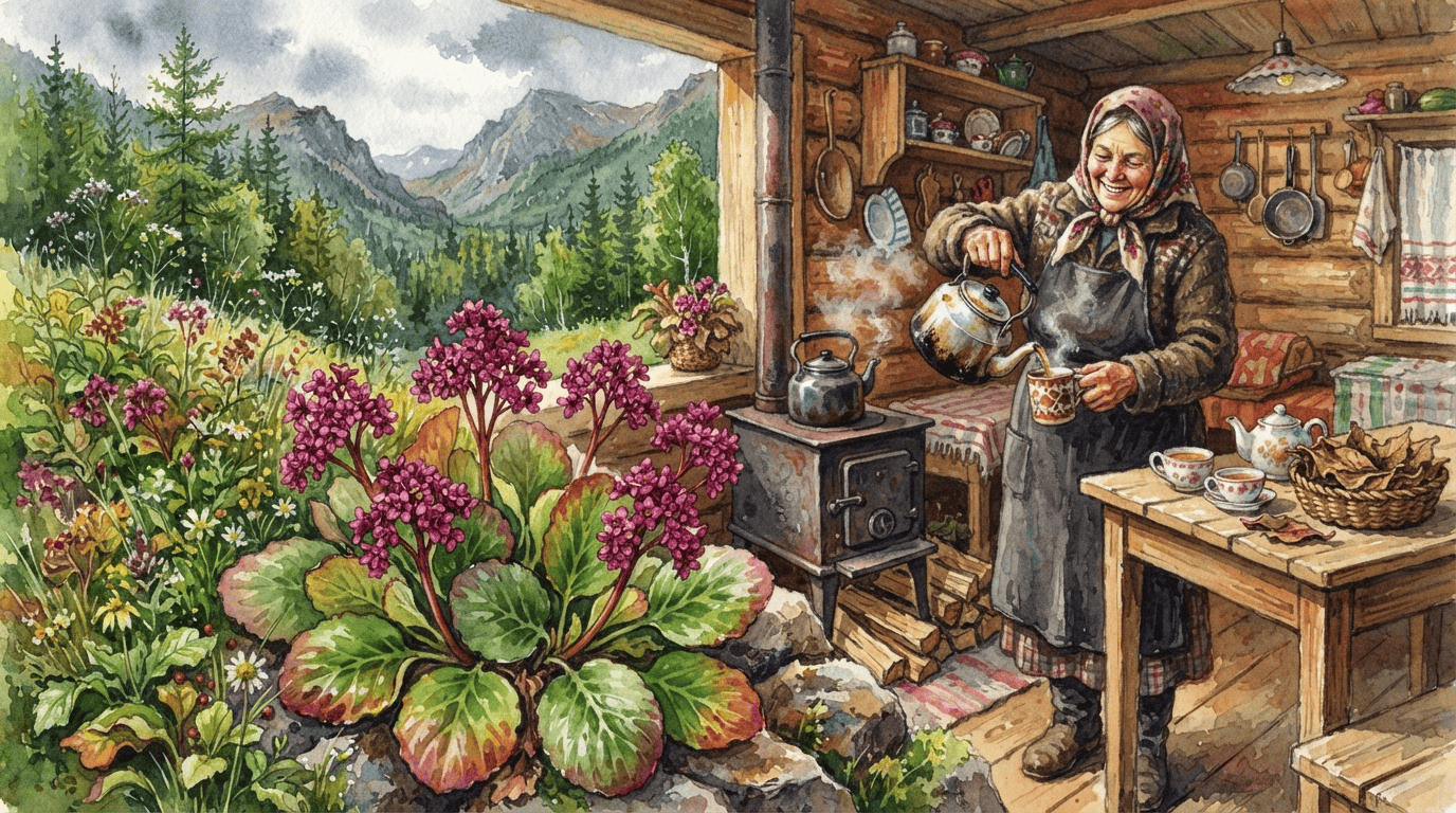 Escena histórica ilustrada de Bergenia