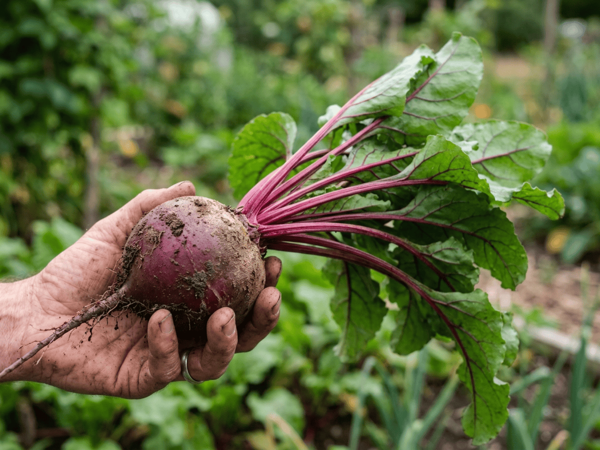 Rote Bete — Nahaufnahme von Blättern und Blüten