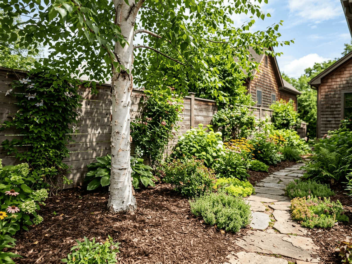 Paper Birch in a garden setting