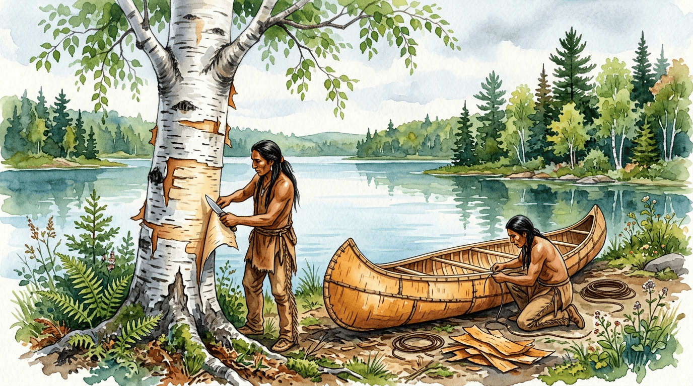 Illustrated historical scene for Paper Birch