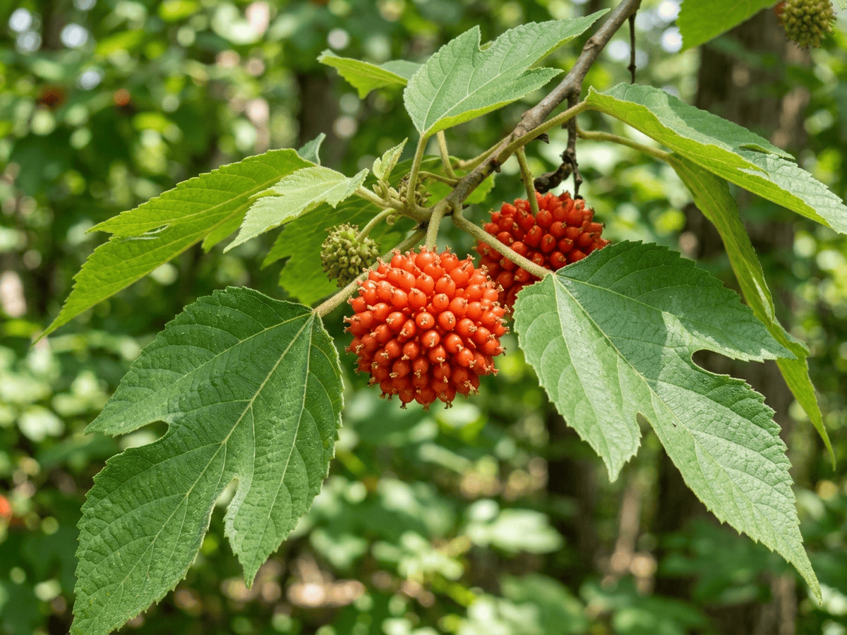 Paper Mulberry — close-up of leaves and flowers