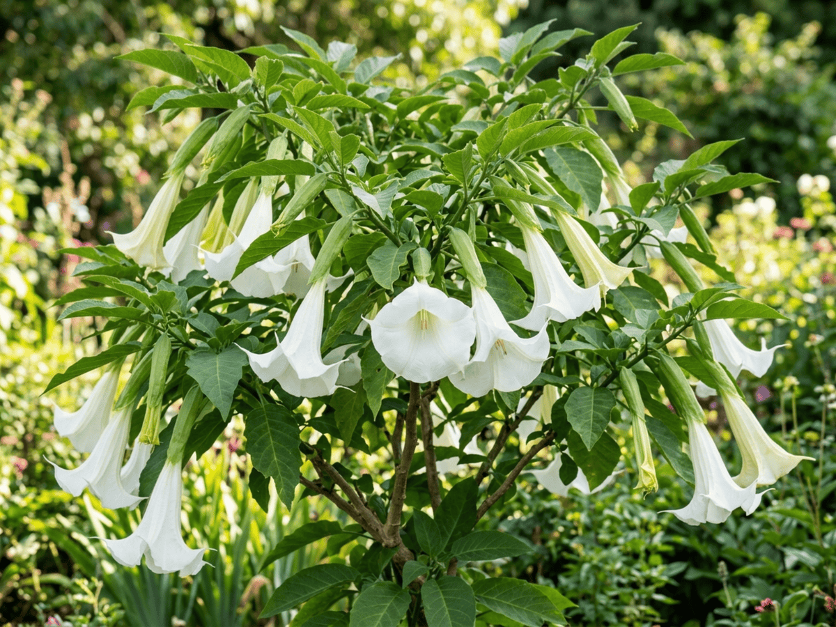 Tromba d'angelo profumata (Brugmansia suaveolens), pianta intera