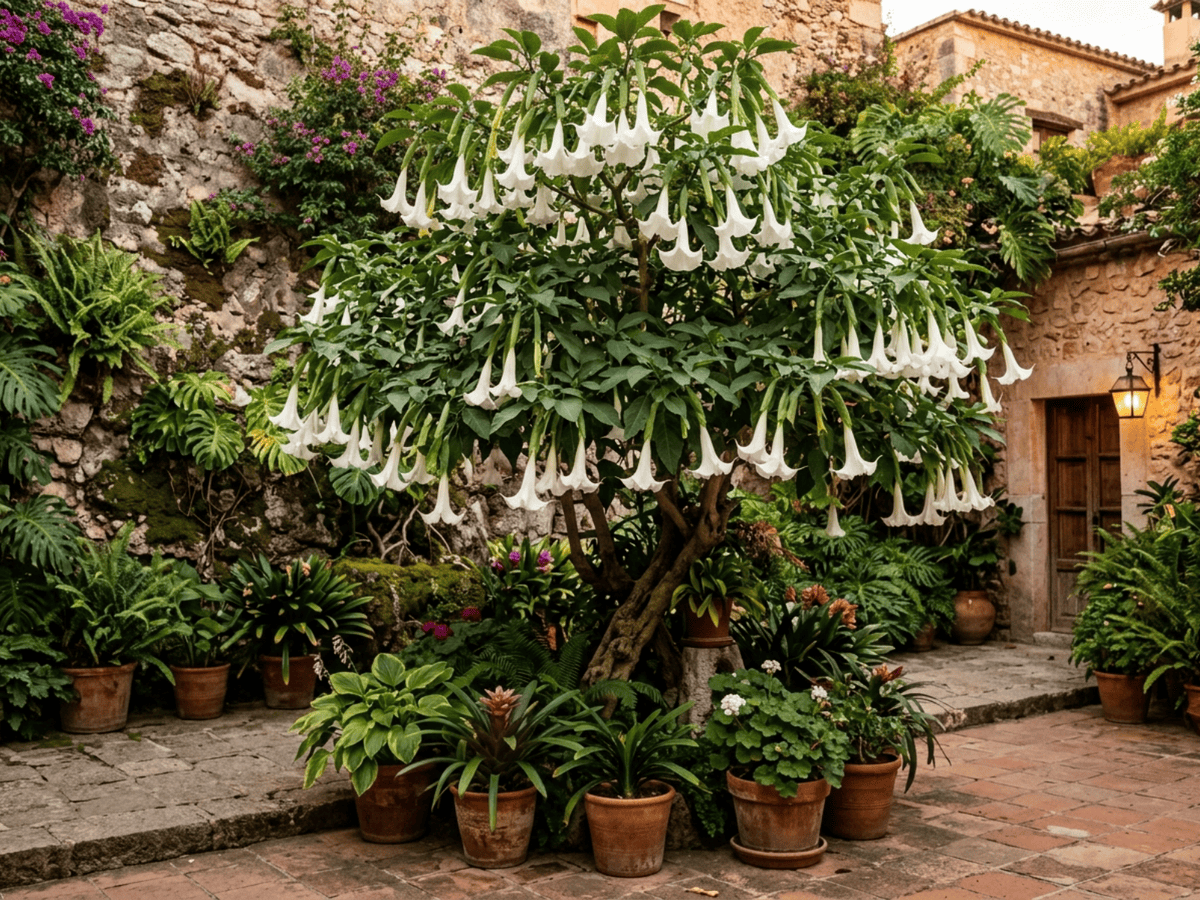 Tromba d'angelo profumata in giardino