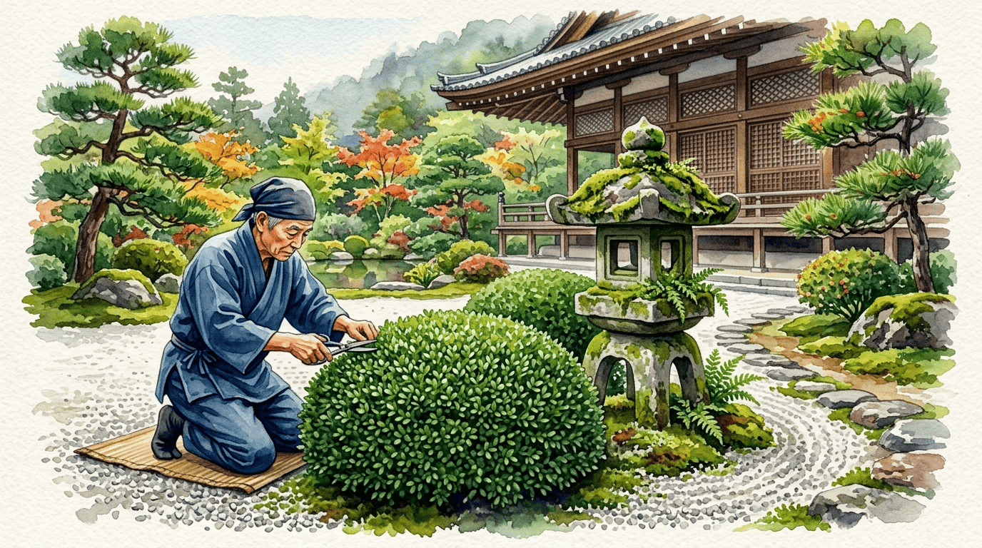 Escena histórica ilustrada de Boj japonés