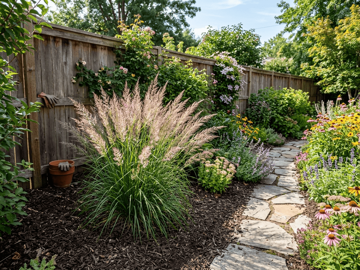 Korean Feather-Reed Grass in a garden setting