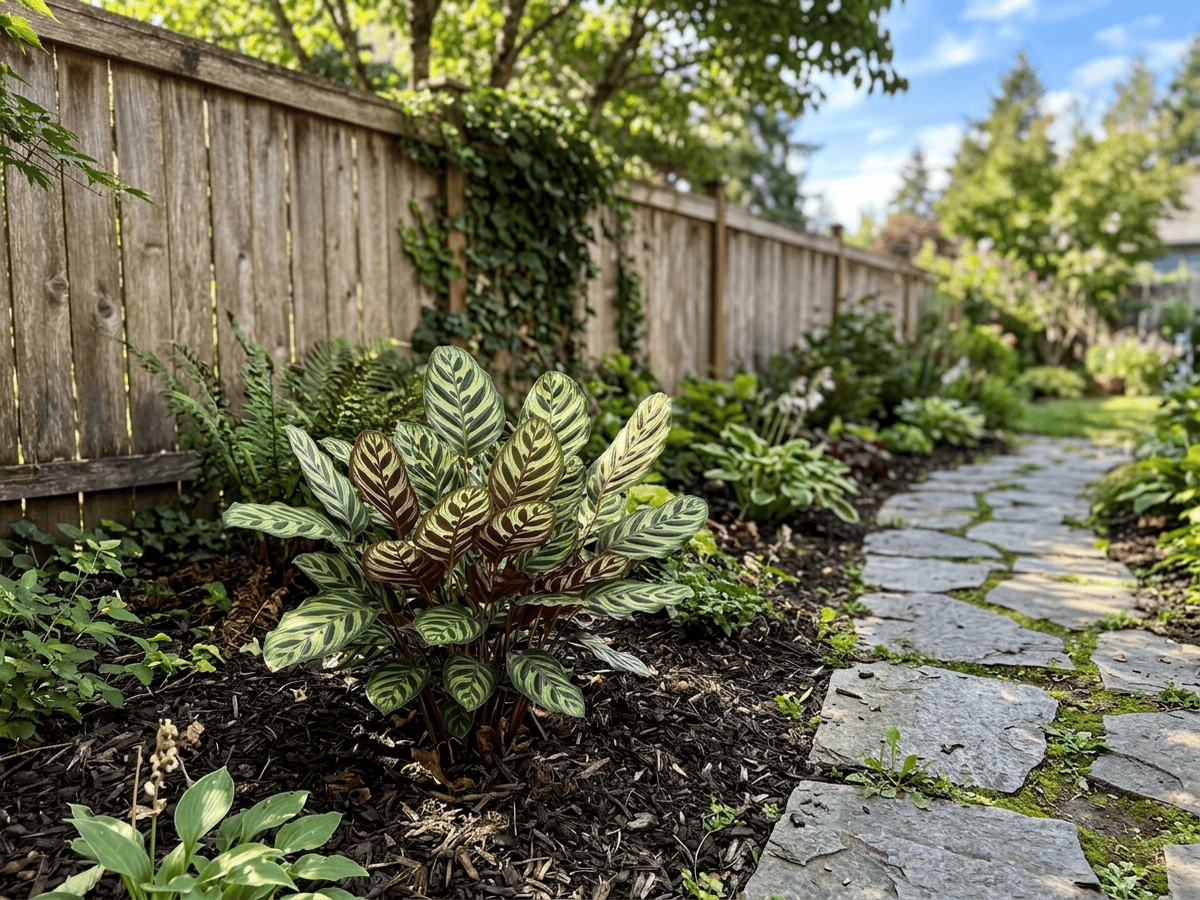 Maranta-pavão em um jardim