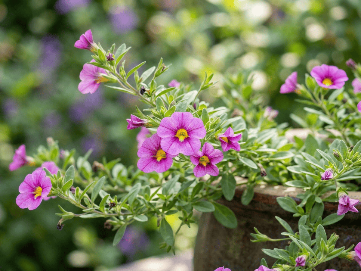 Petunia marittima — primo piano di foglie e fiori