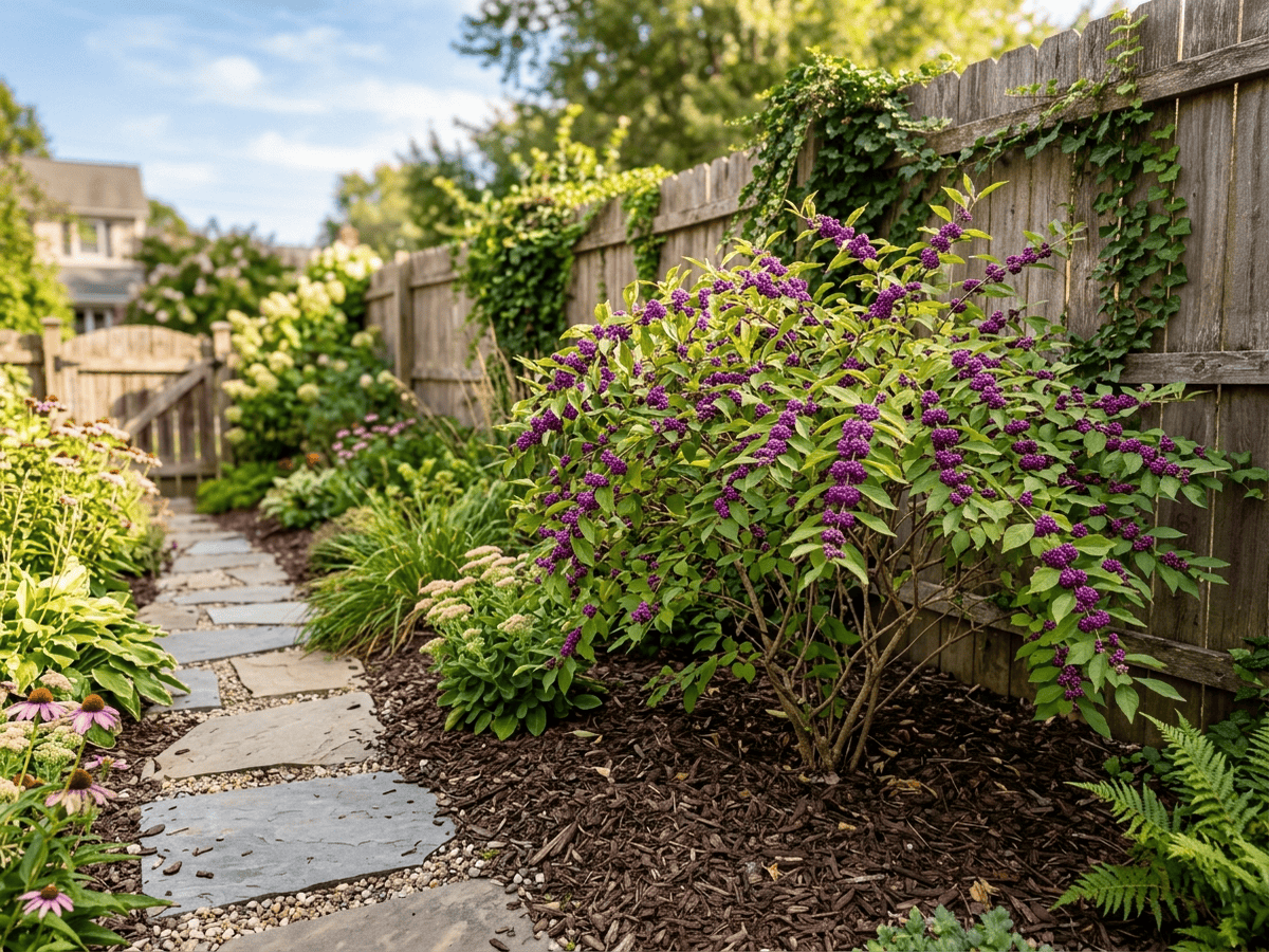 Bodinier's Beautyberry in a garden setting