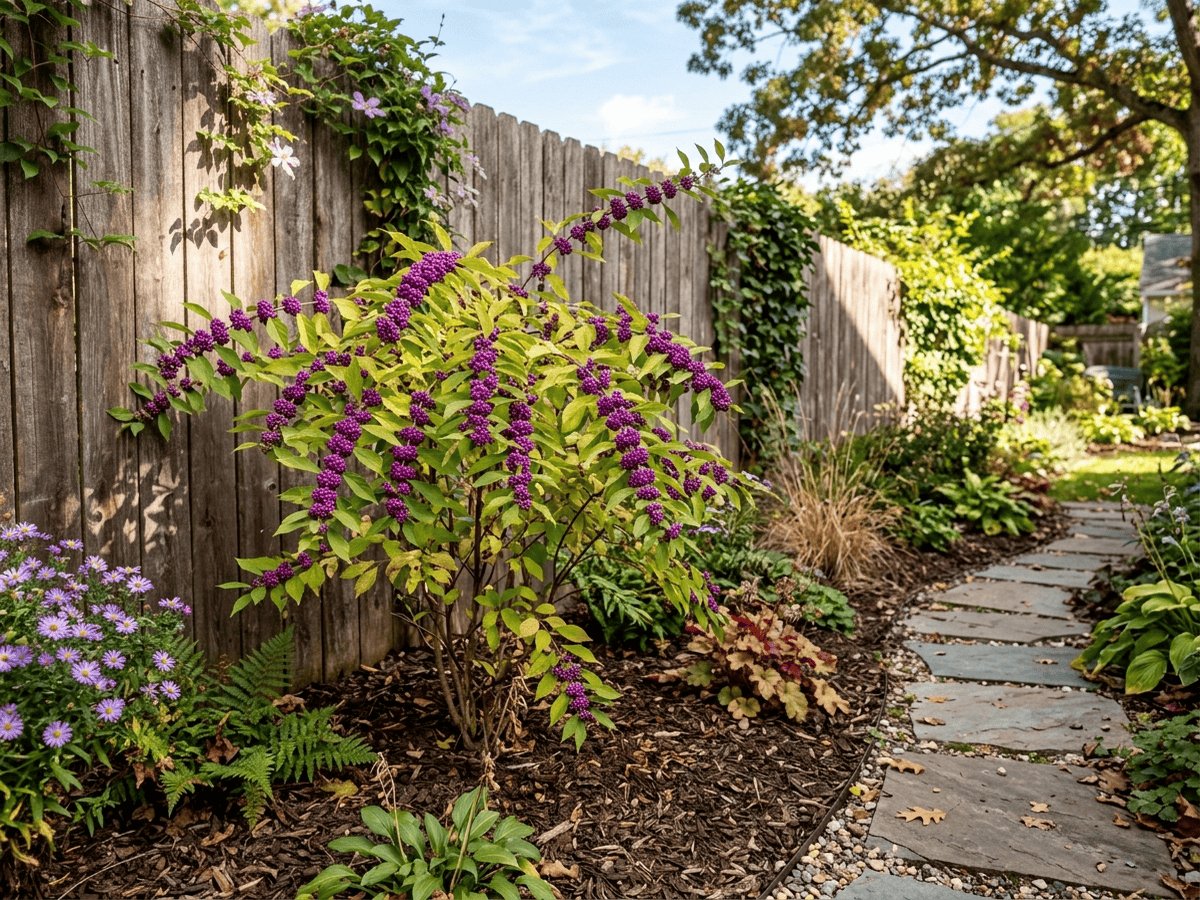 callicarpa púrpura en un jardín