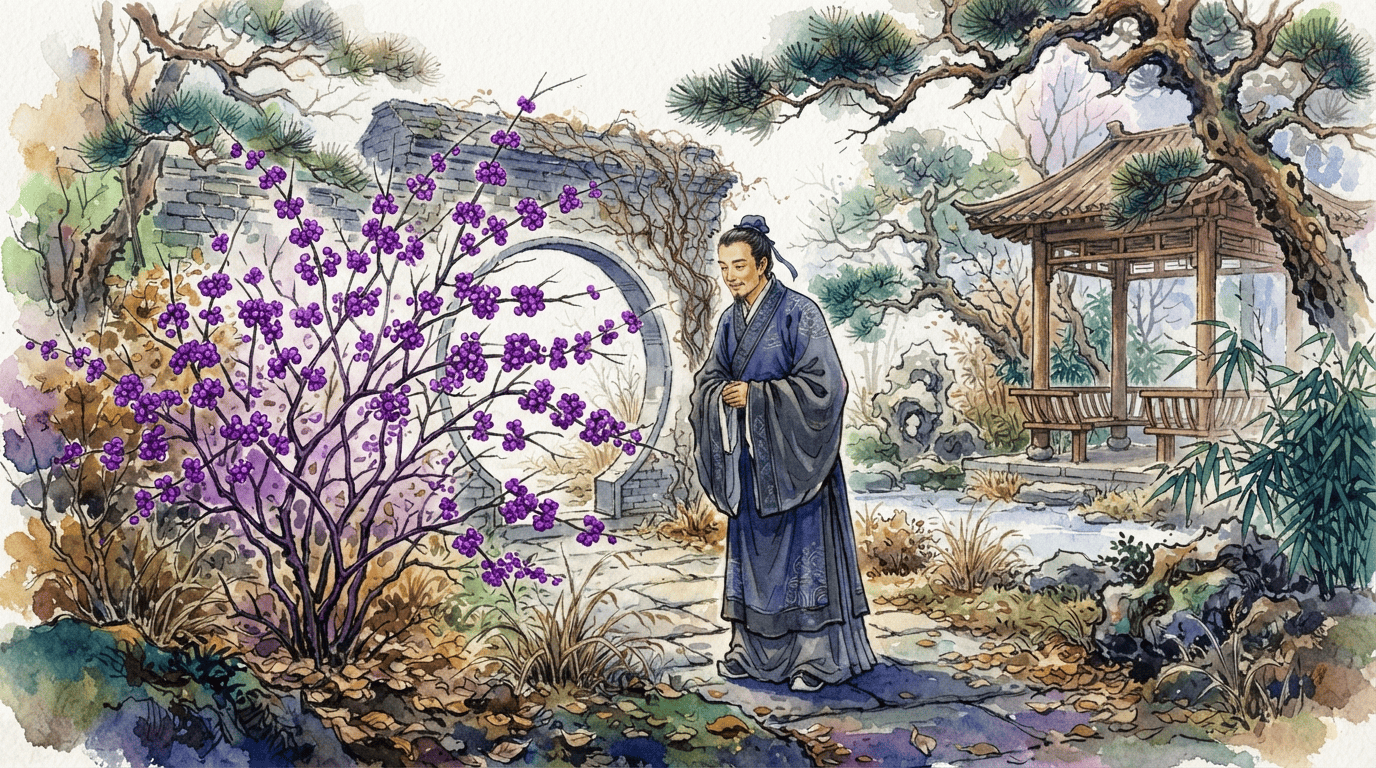 Escena histórica ilustrada de callicarpa púrpura
