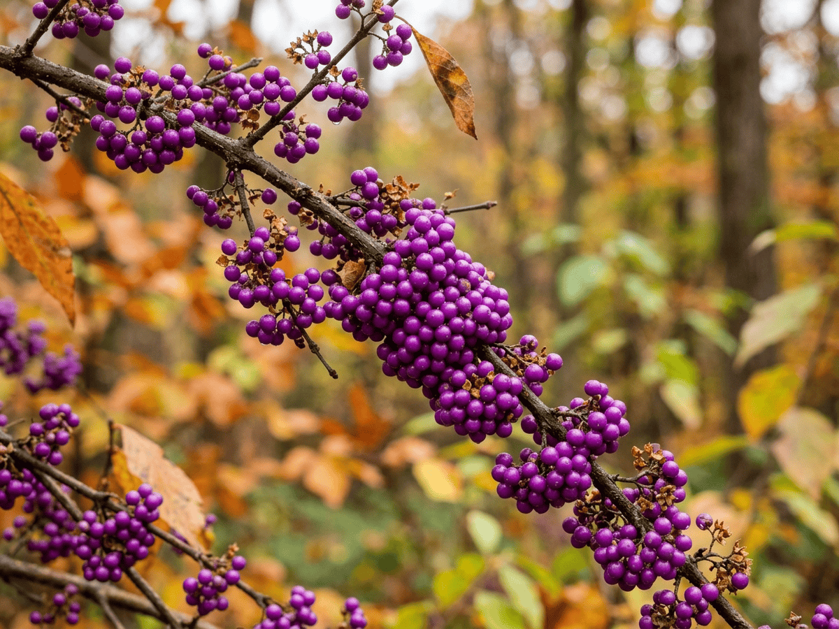 Callicarpa giraldii — close-up of leaves and flowers