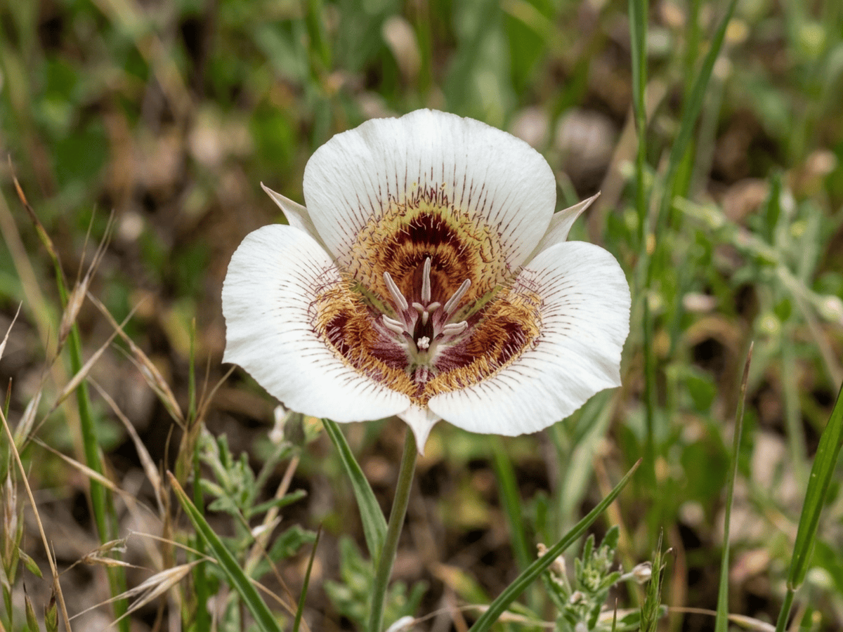 Giglio mariposa farfalla — primo piano di foglie e fiori
