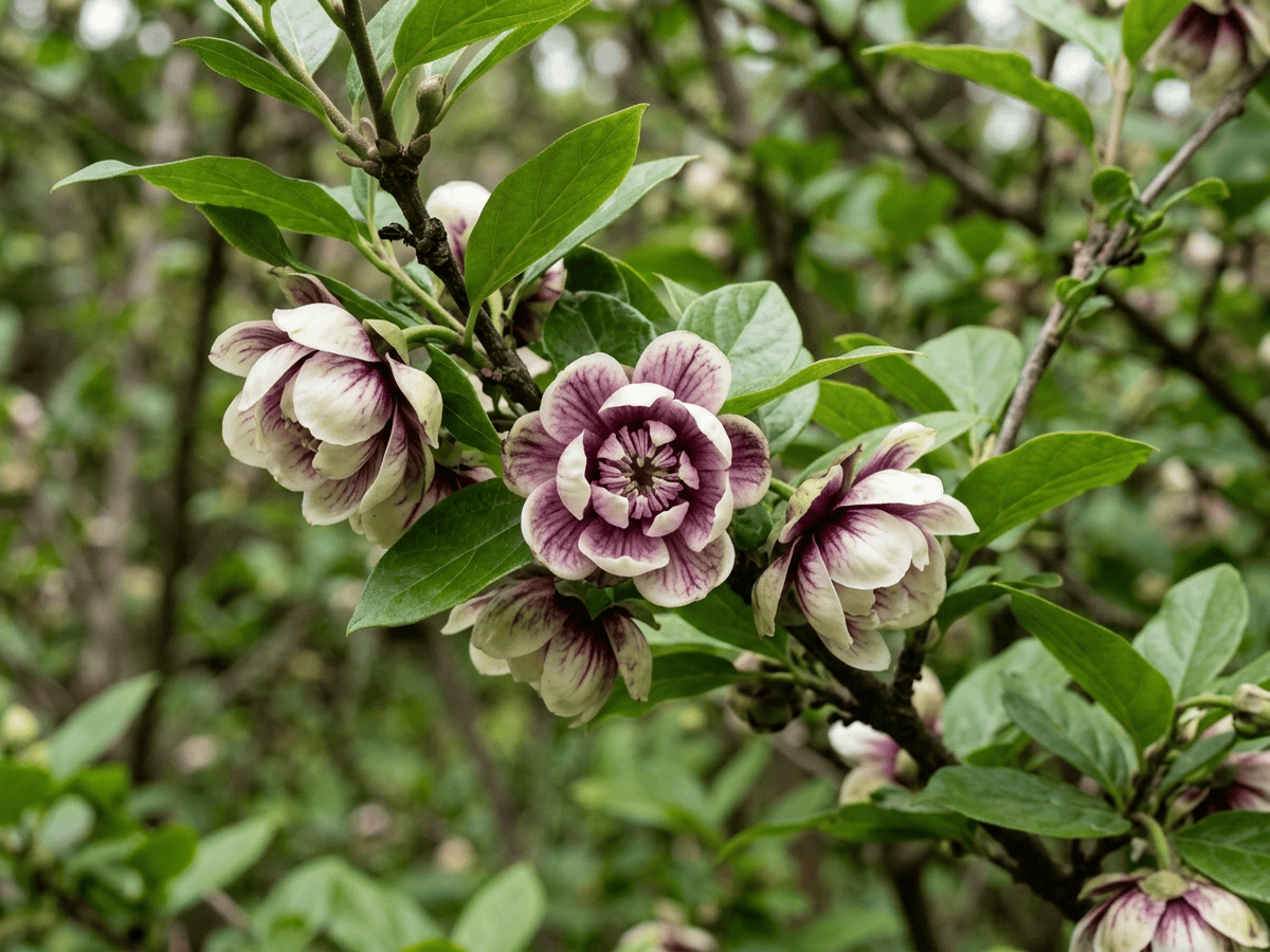 Chinese Sweetshrub — close-up of leaves and flowers