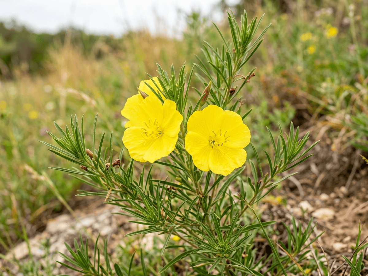 onagre à feuilles serrulées — gros plan sur feuilles et fleurs