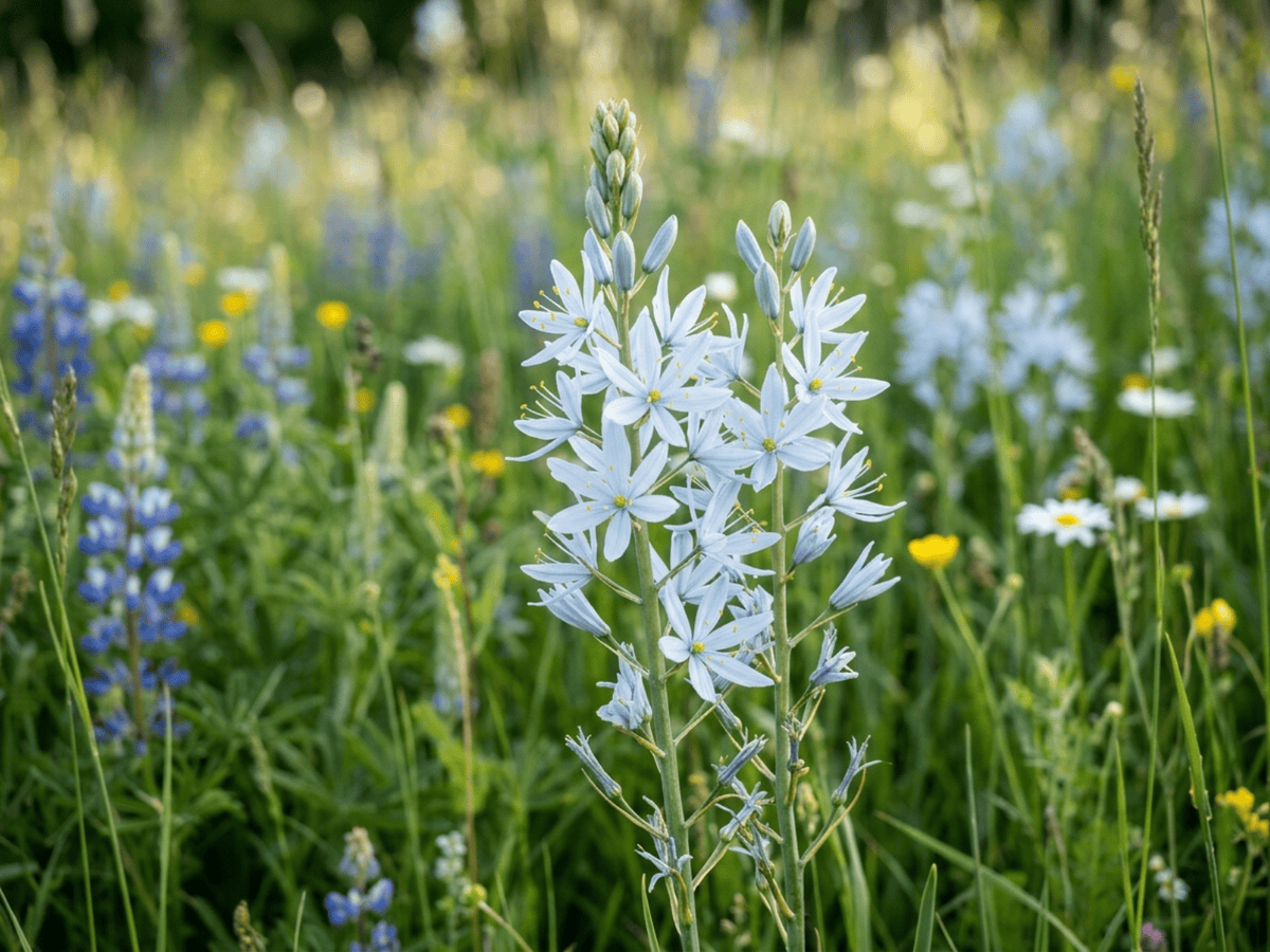 Camassia di Cusick — primo piano di foglie e fiori