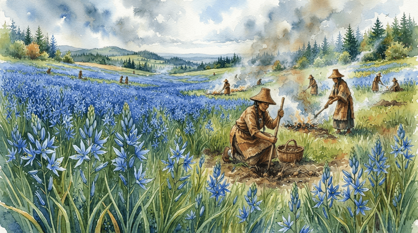 Illustrated historical scene for Great Camas