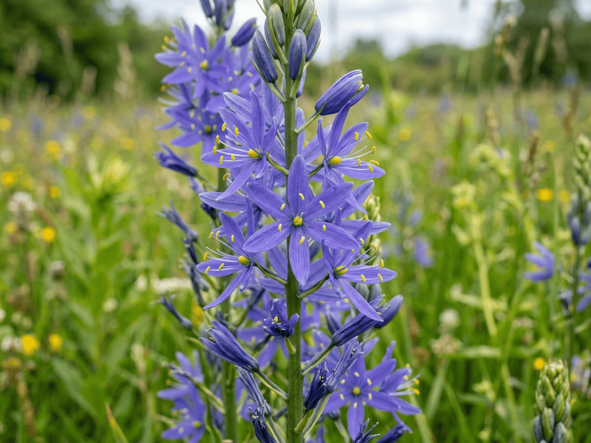 Camassia comune — primo piano di foglie e fiori