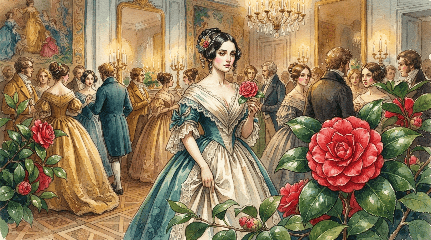 Scena storica illustrata per camelia giapponese