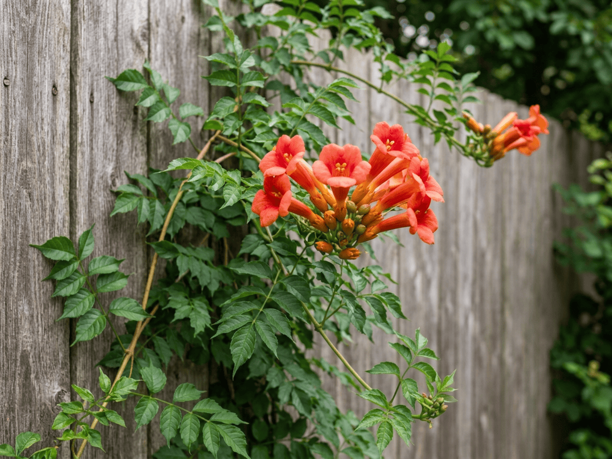 American Trumpet Vine (Campsis radicans), whole plant