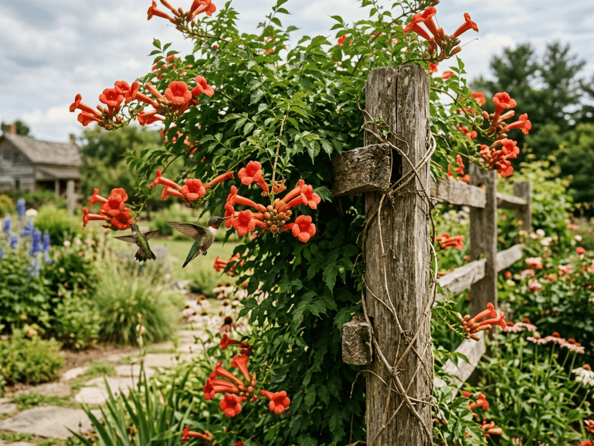 American Trumpet Vine in a garden setting