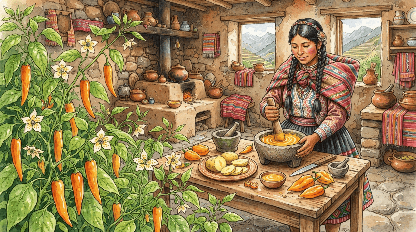Illustrated historical scene for Ají