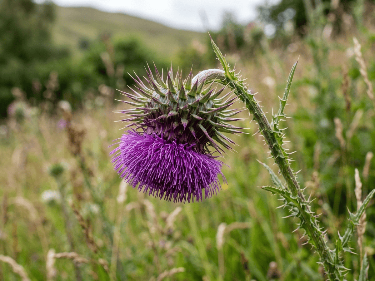 Musk Thistle — close-up of leaves and flowers