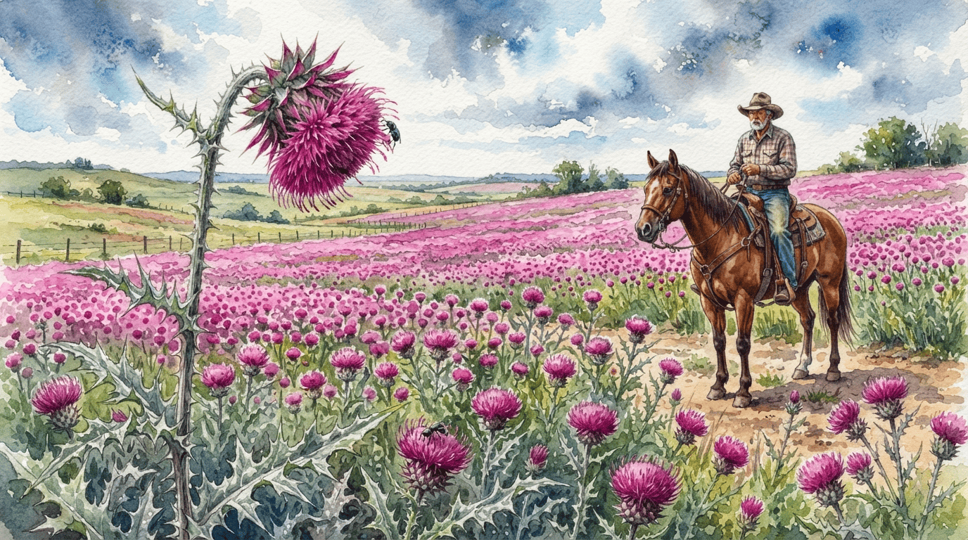 Illustrated historical scene for Musk Thistle