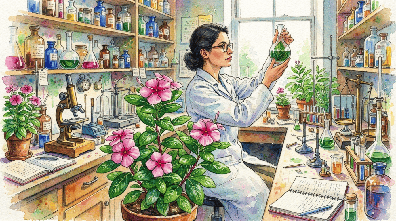 Illustrated historical scene for Madagascar Periwinkle