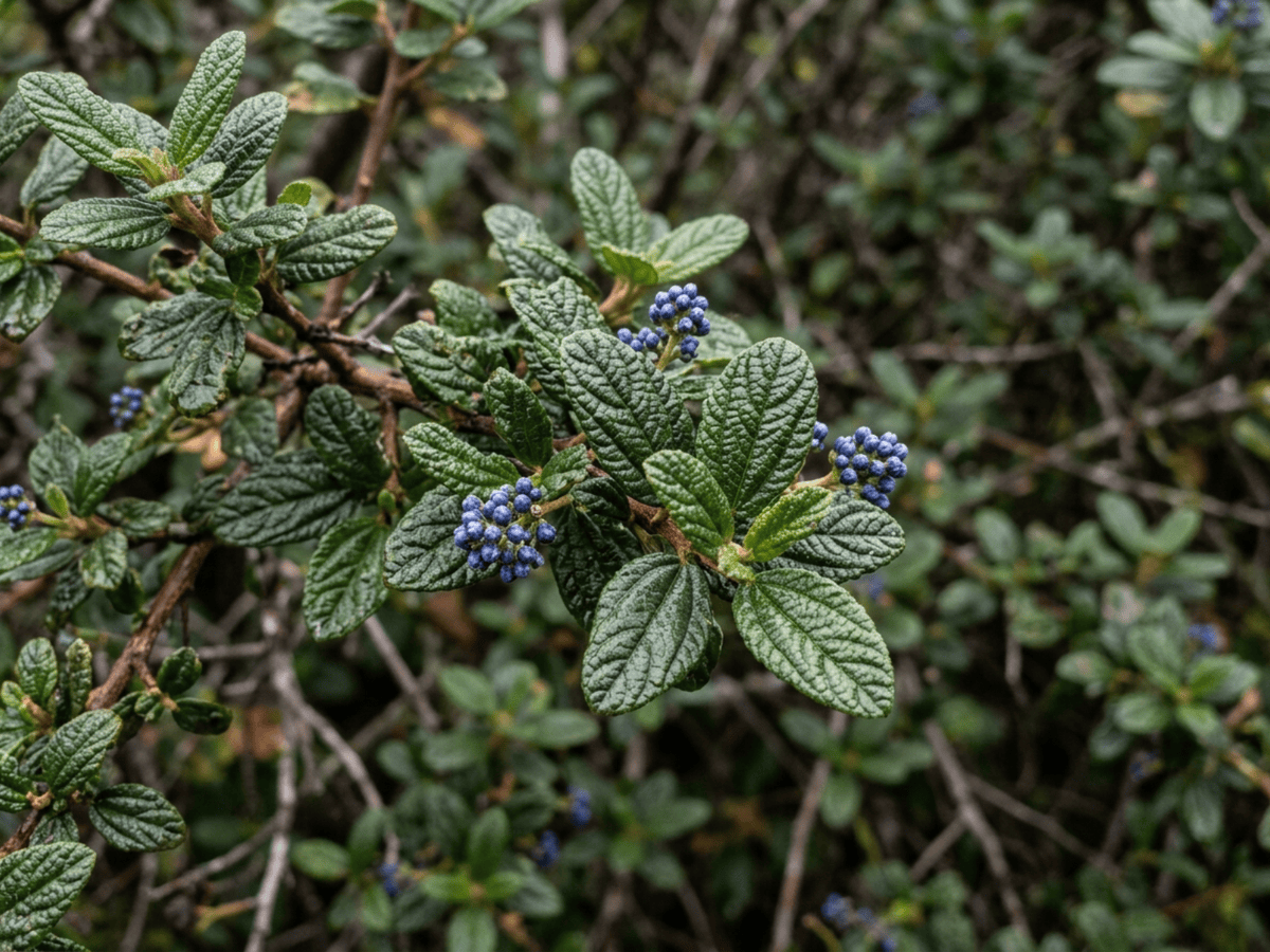Santa Barbara Ceanothus — close-up of leaves and flowers