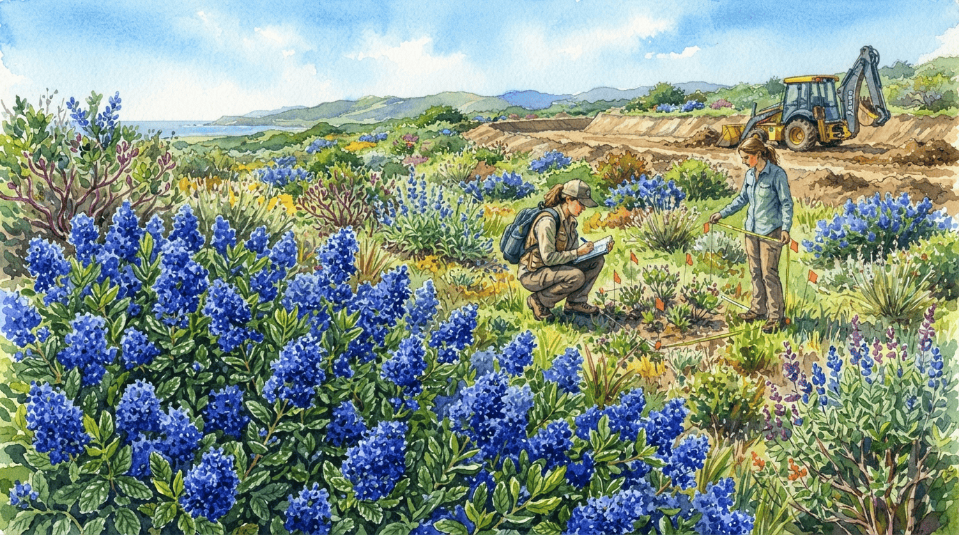 Scène historique illustrée pour Céanothe de Santa Barbara
