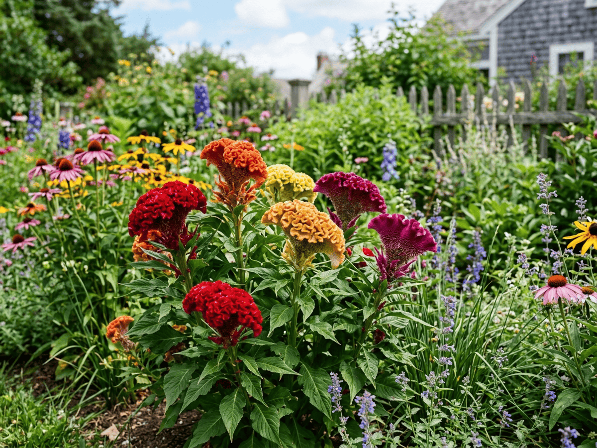Crested Cockscomb in a garden setting