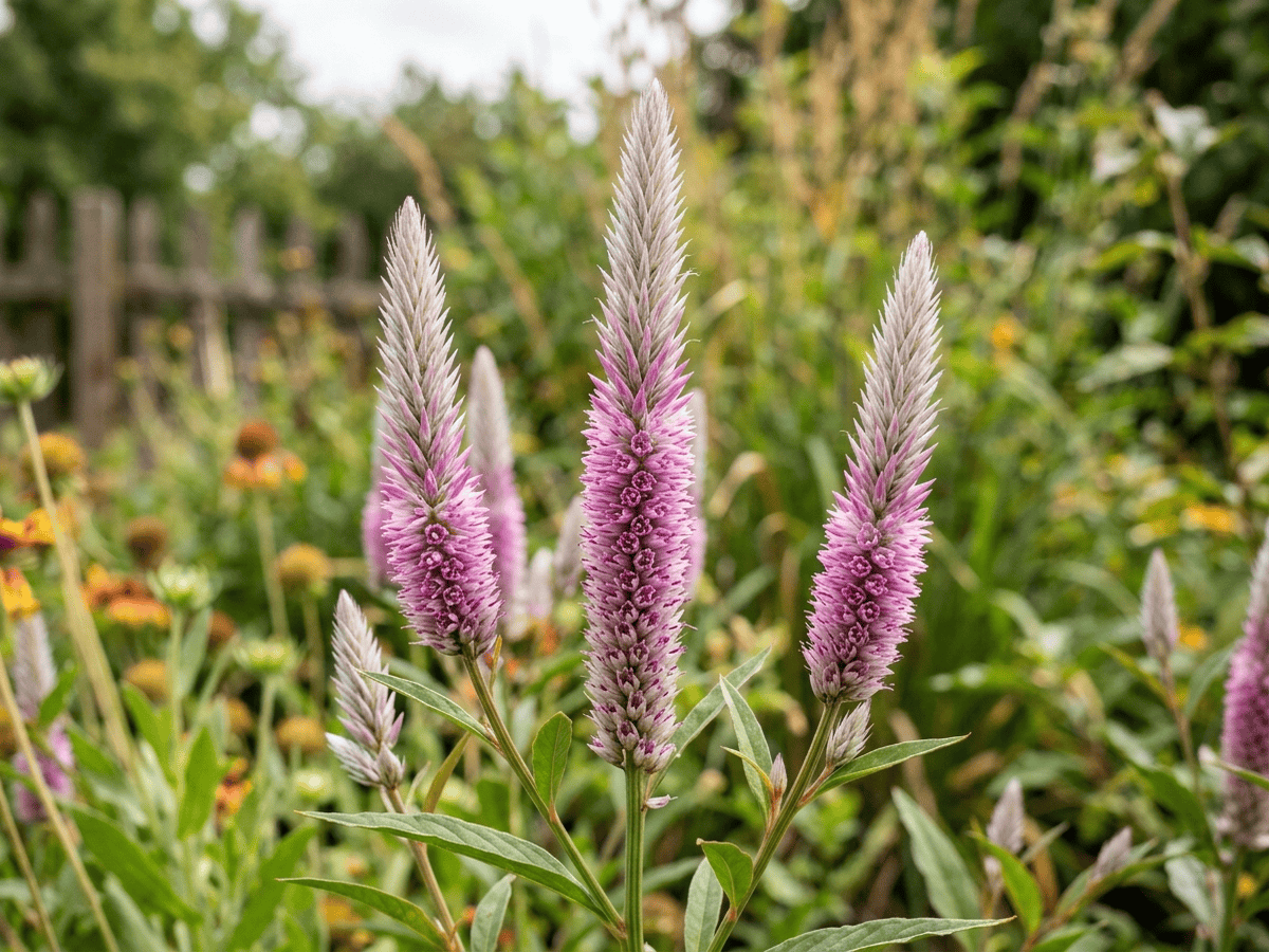 Célosie en épi — gros plan sur feuilles et fleurs