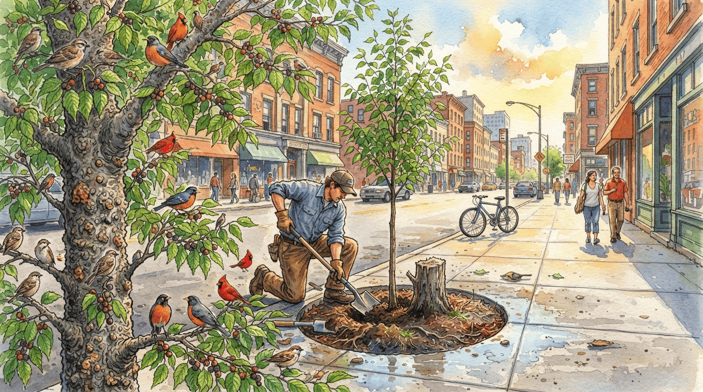 Illustrated historical scene for Common Hackberry
