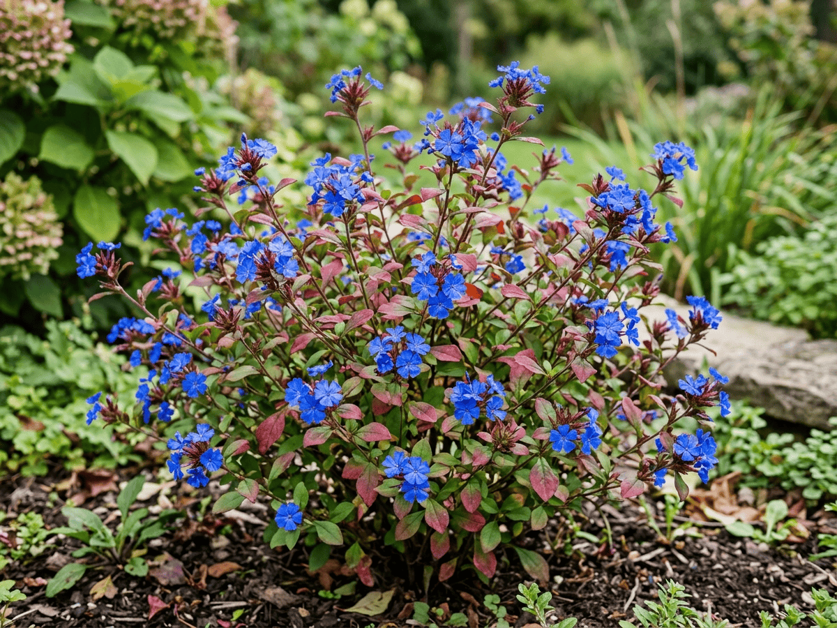 Chinese Plumbago (Ceratostigma willmottianum), whole plant