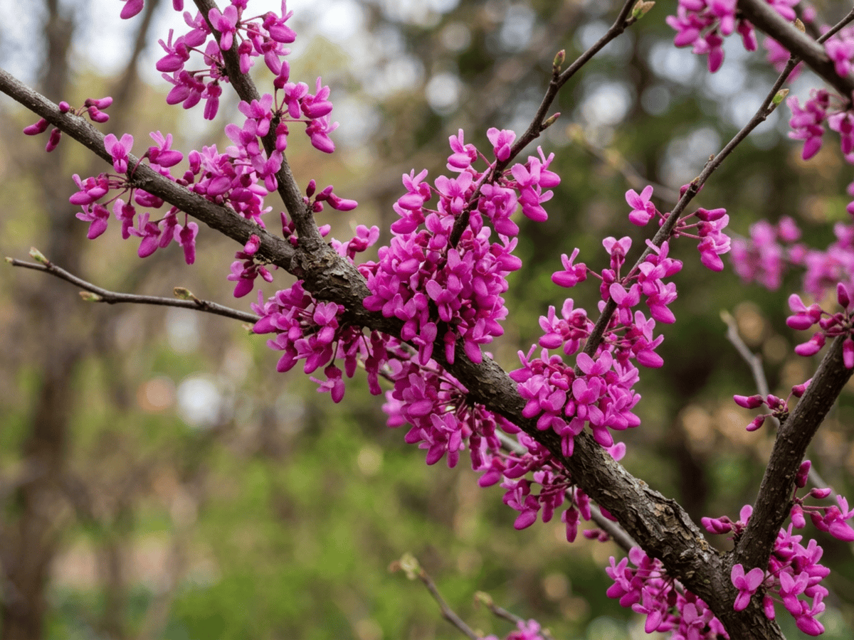 Gainier de Chine — gros plan sur feuilles et fleurs