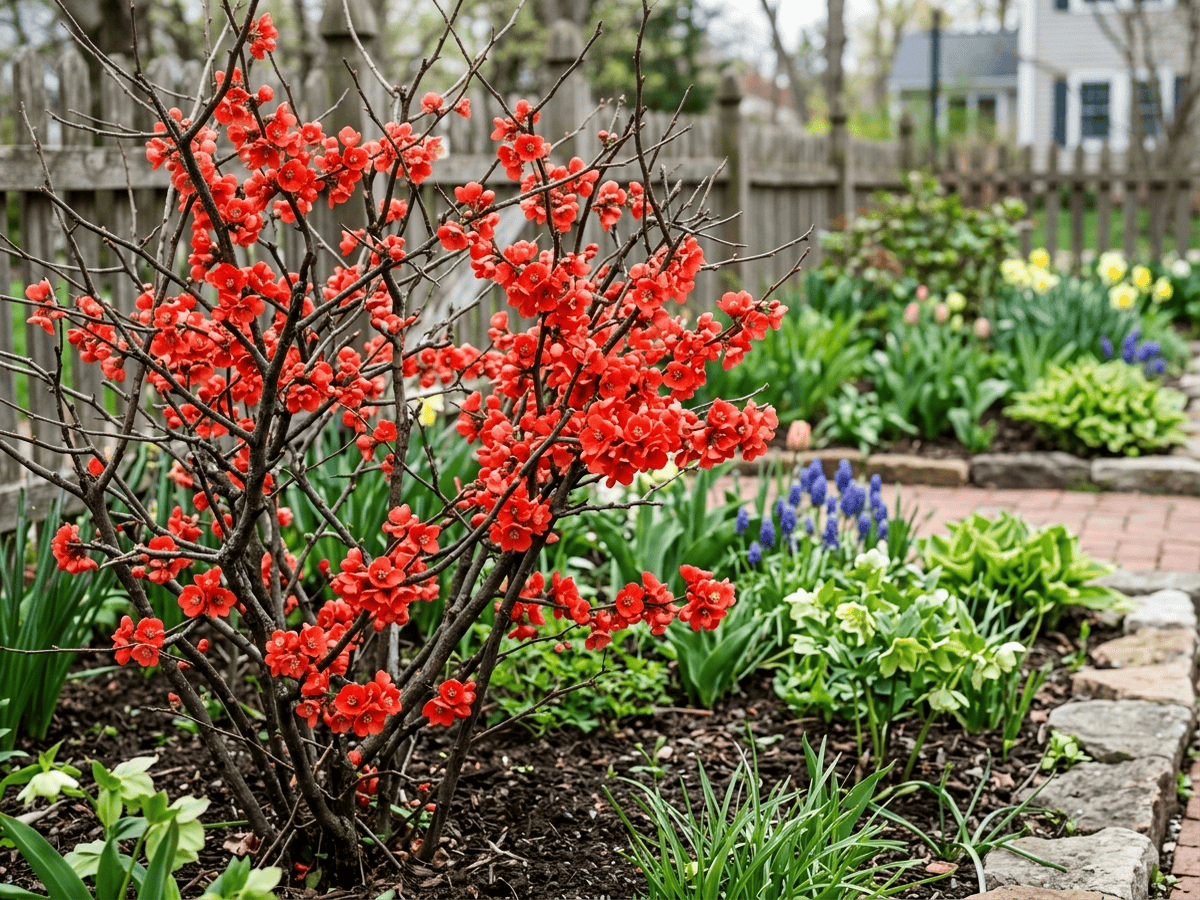 Japanese Quince in a garden setting