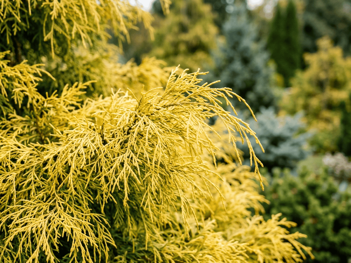 Sawara Cypress — close-up of leaves and flowers