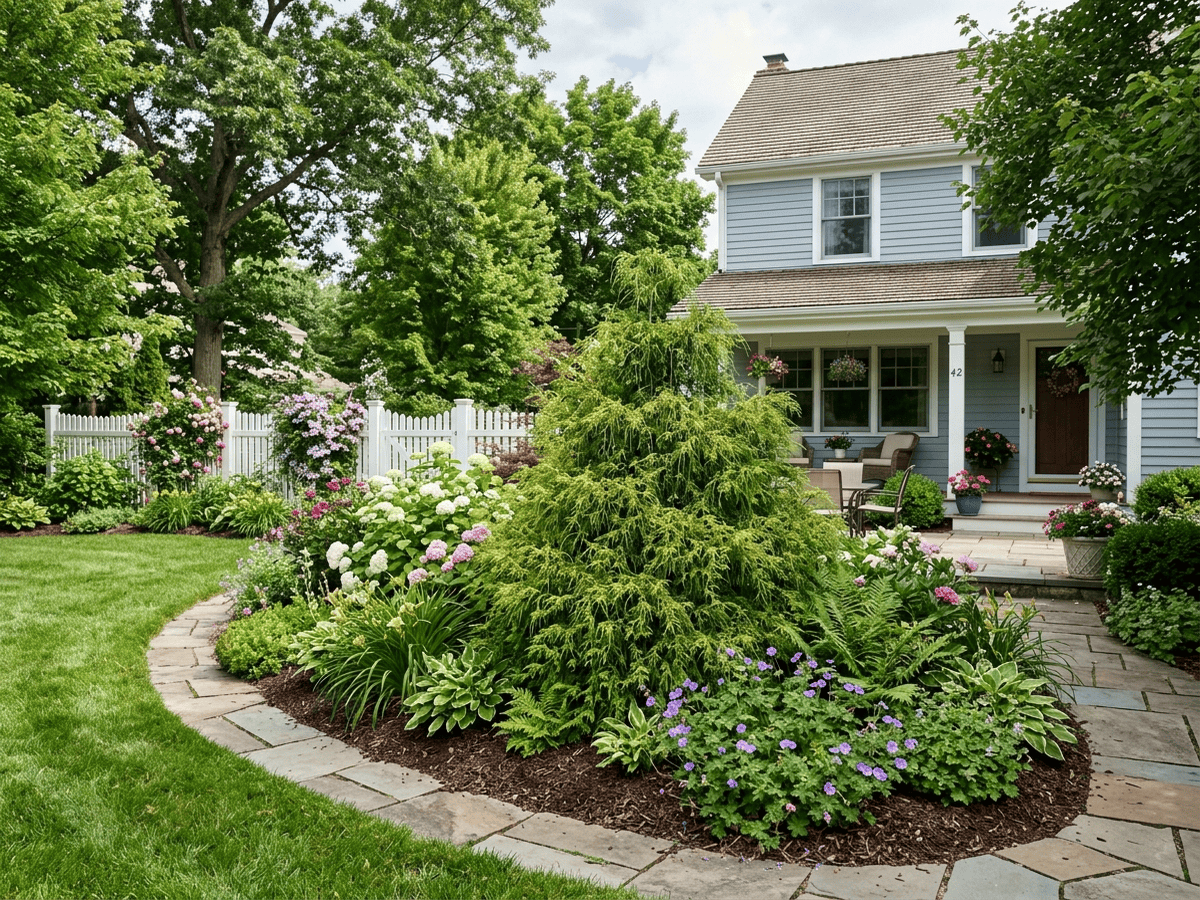 Sawara Cypress in a garden setting
